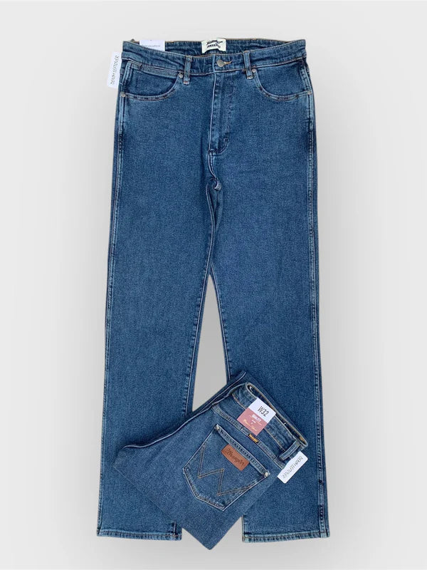 mid blue stretched -  straight & comfort-fit. export quality