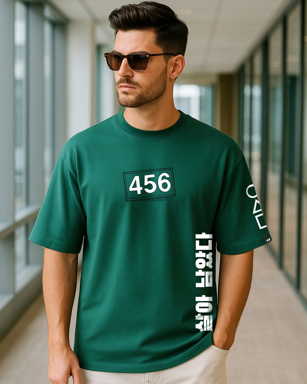 Men's Green Contestants Graphic Printed Oversized T-shirt