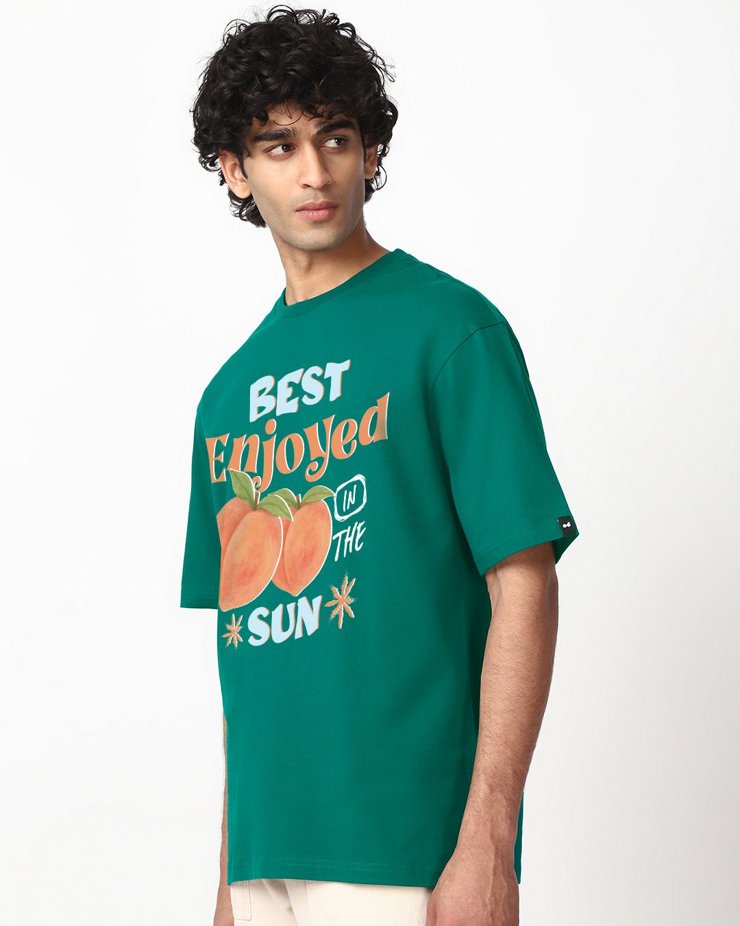 Men's Forest Green Peach Graphic Printed Oversized T-shirt