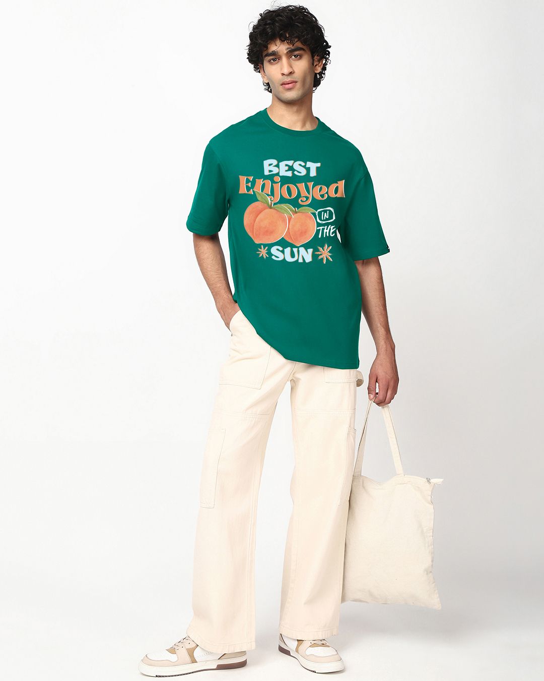 Men's Forest Green Peach Graphic Printed Oversized T-shirt