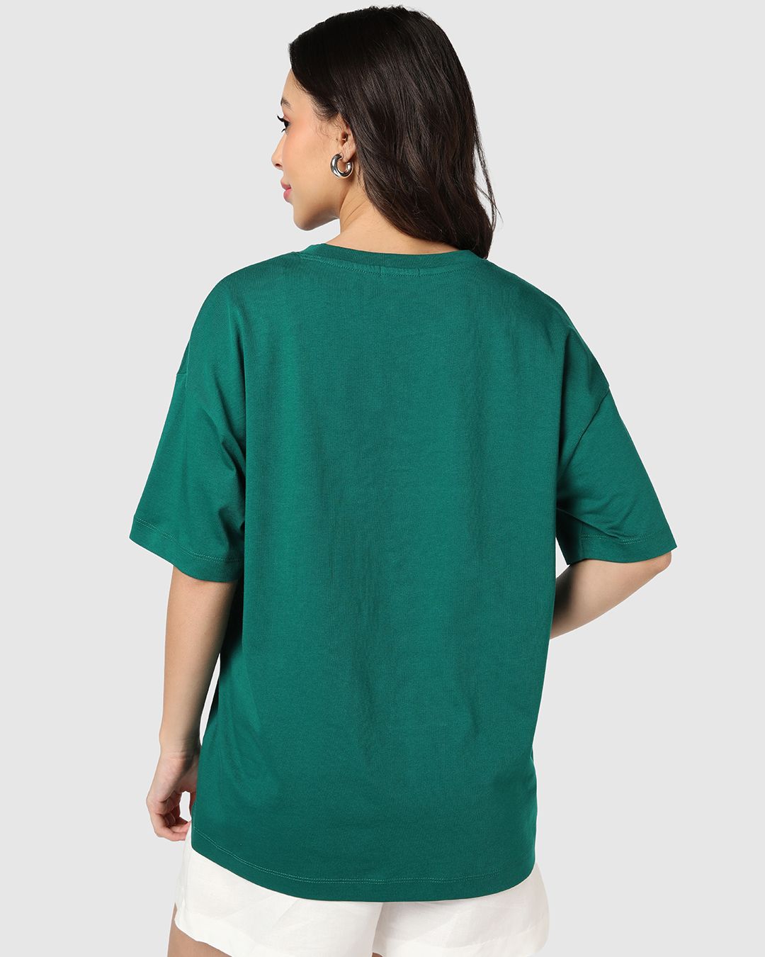 Women's Aventurine Green Wild Flower Graphic Printed Oversized T-shirt