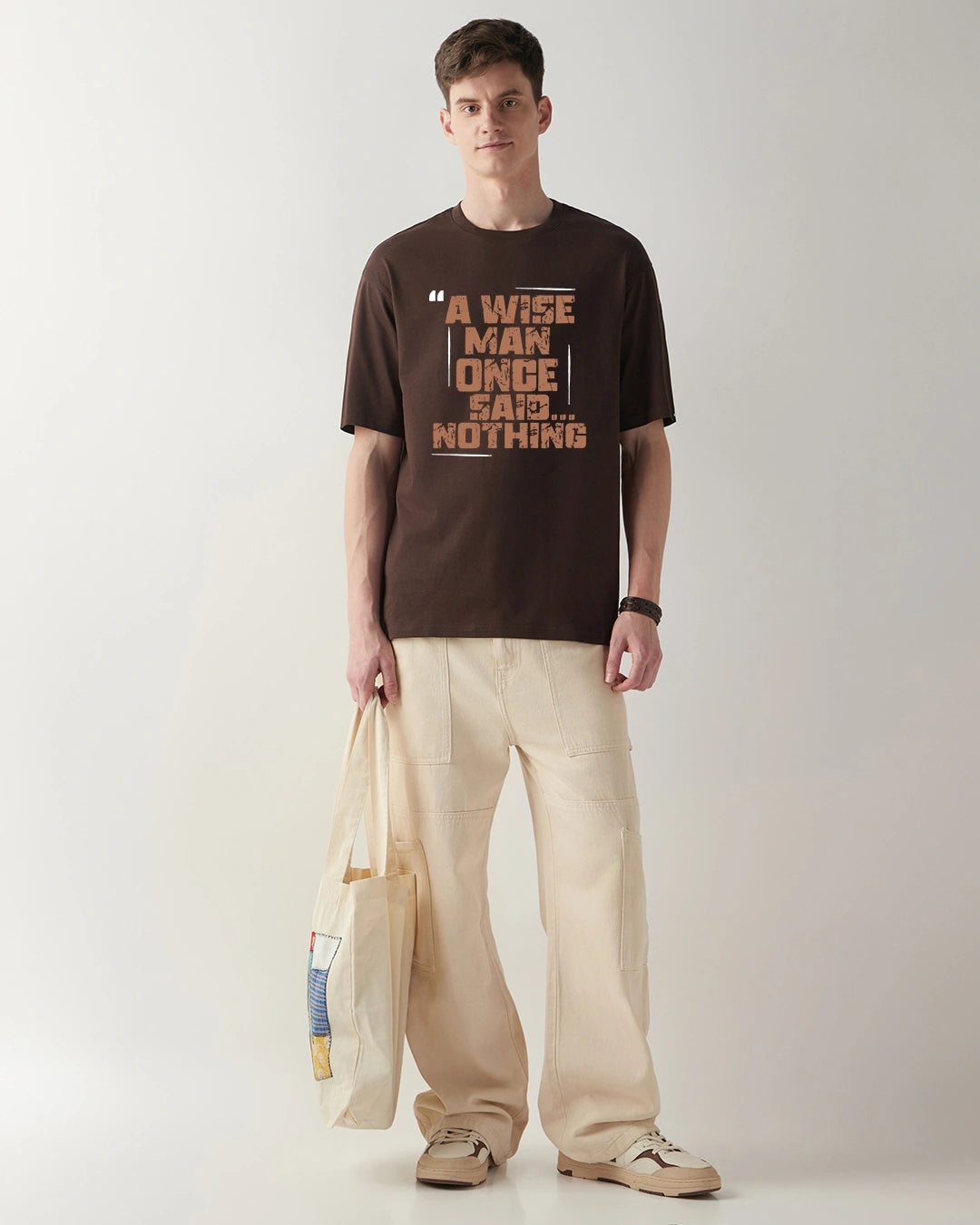 Men's Chocolate Brown Wise Man Typography Oversized T-shirt