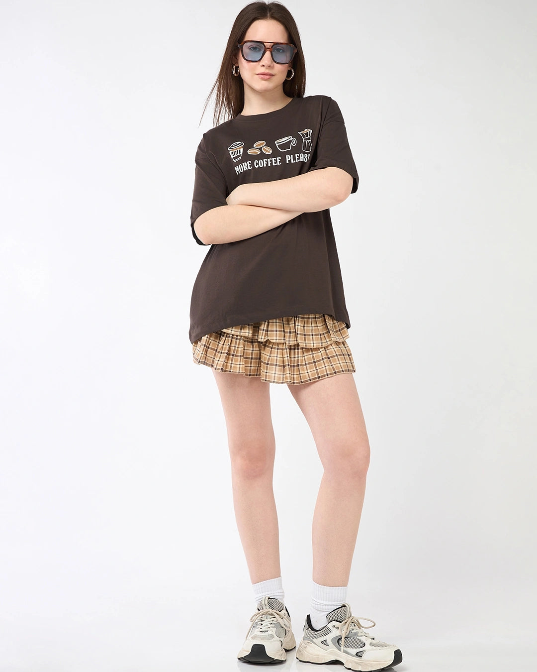 Women's Chocolate Brown More Coffee Graphic Printed Oversized T-shirt