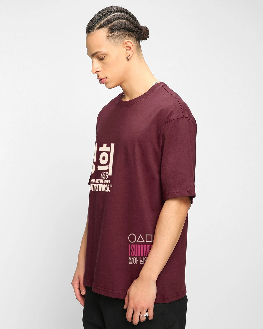 Men's Maroon  Graphic Printed Oversized T-shirt