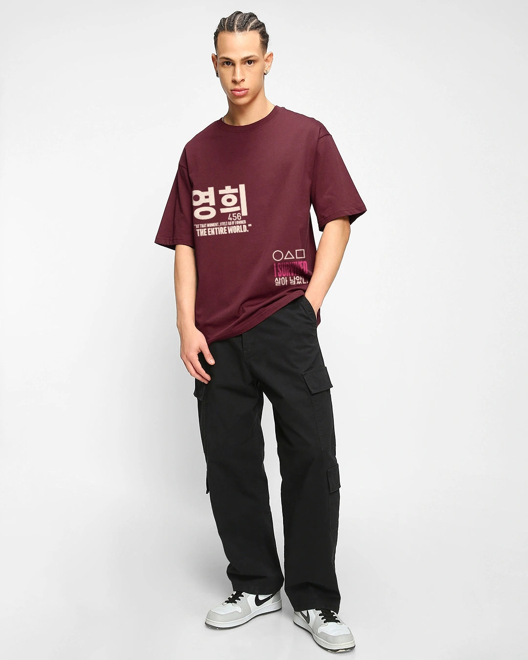 Men's Maroon  Graphic Printed Oversized T-shirt
