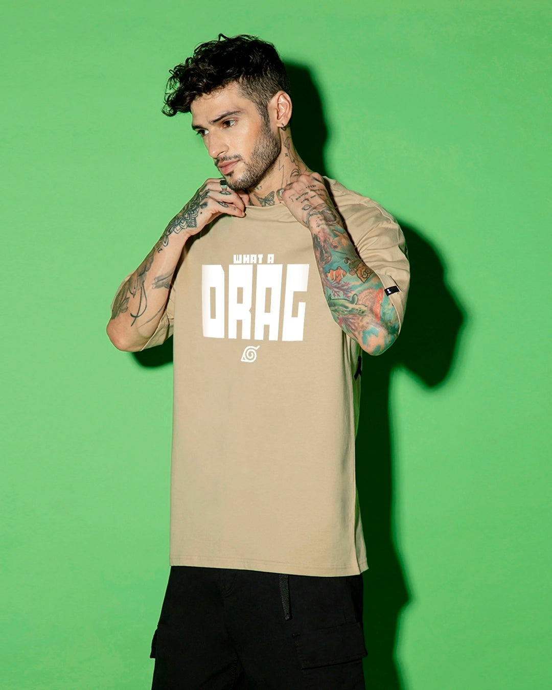 Men's Brown Shikamaru Drag Graphic Printed Oversized T-shirt