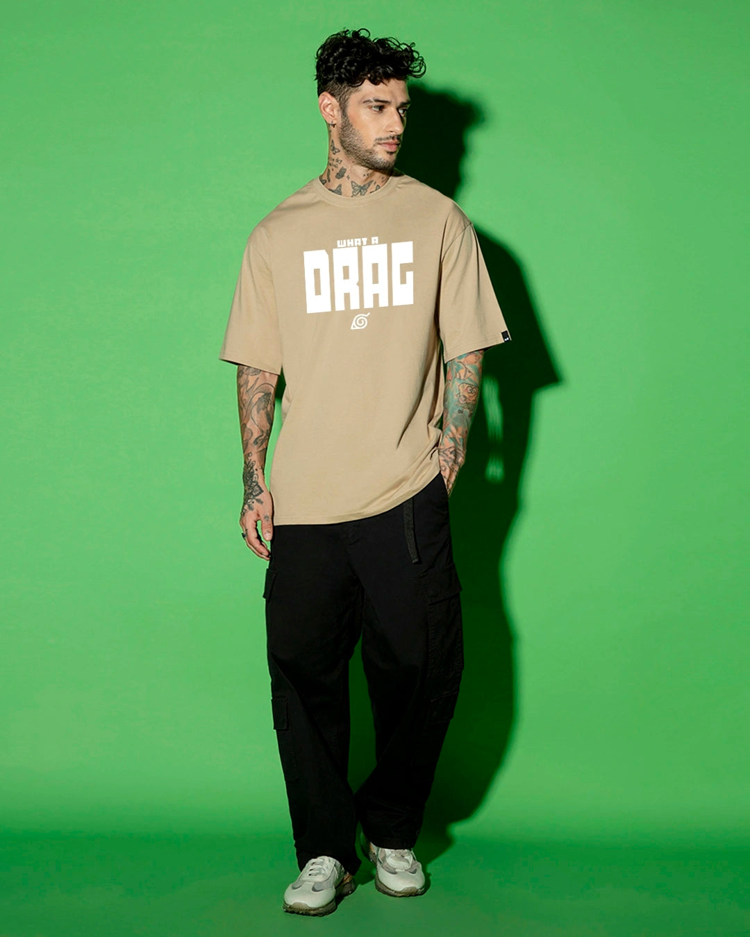 Men's Brown Shikamaru Drag Graphic Printed Oversized T-shirt