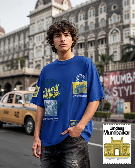 Men's Blue  Graphic Printed Oversized T-shirt