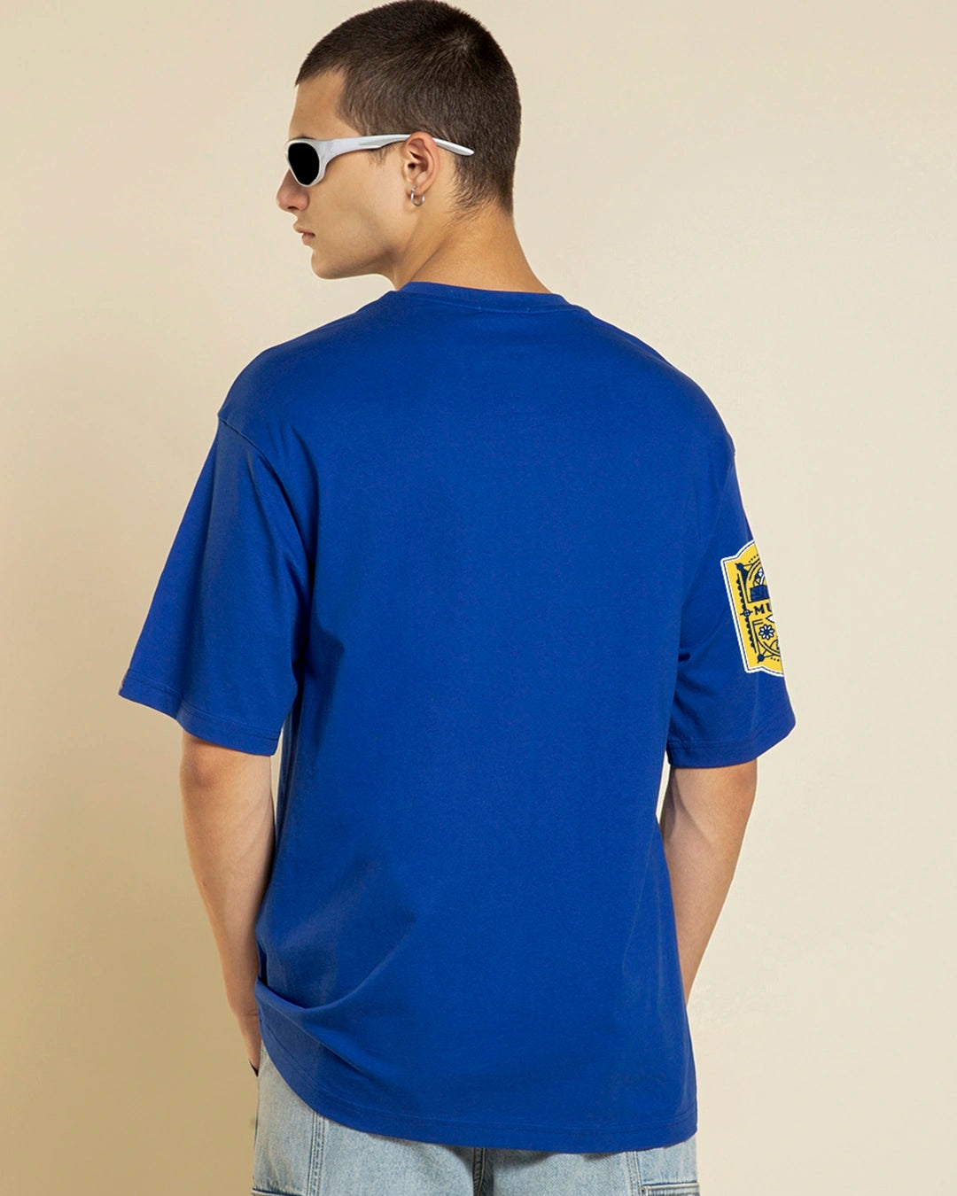 Men's Blue  Graphic Printed Oversized T-shirt