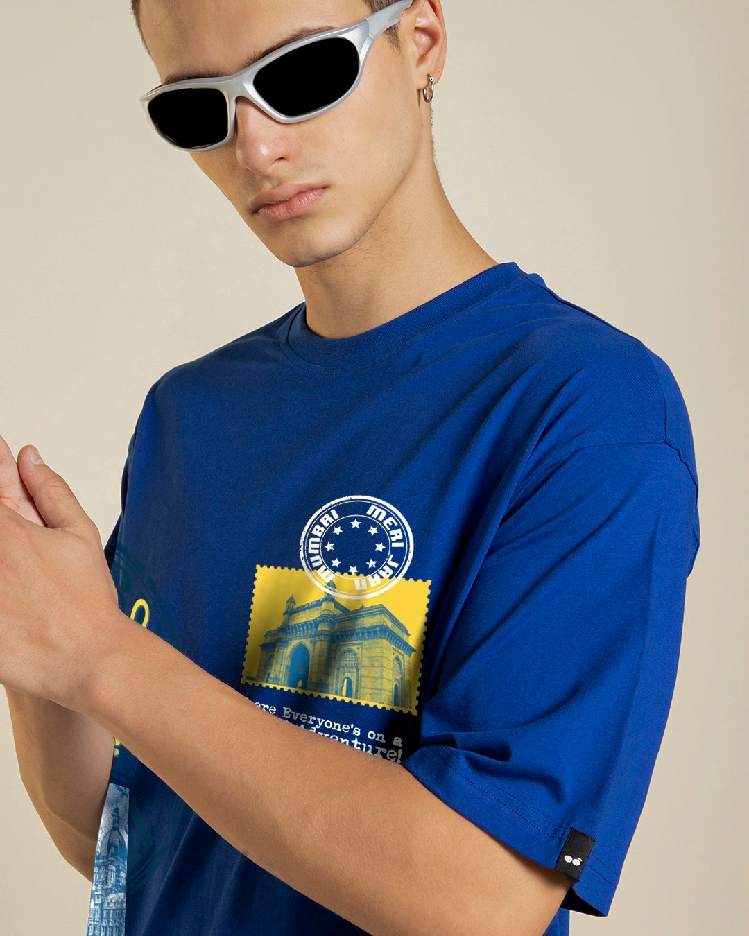 Men's Blue  Graphic Printed Oversized T-shirt