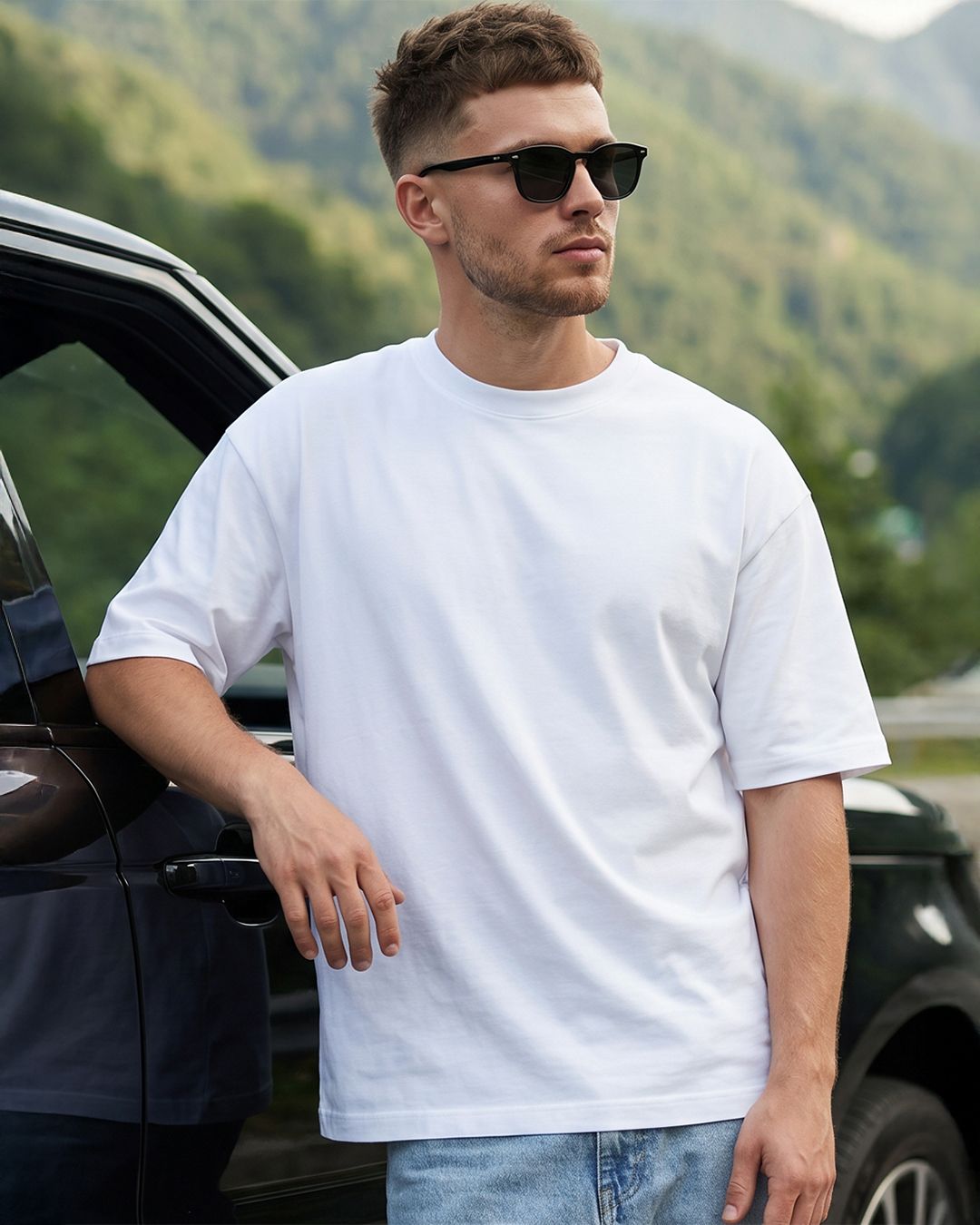 Men's White Auto Archive Graphic Printed Oversized T-shirt