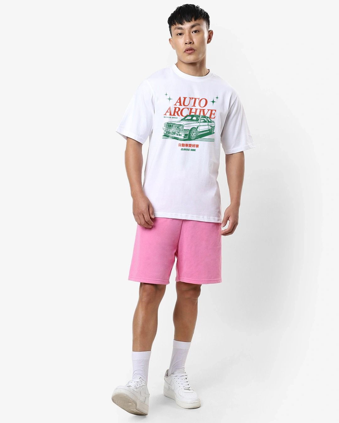 Men's White Auto Archive Graphic Printed Oversized T-shirt