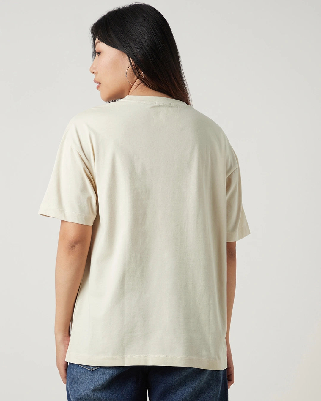 Women's Beige Black Coffee Typography Oversized T-shirt