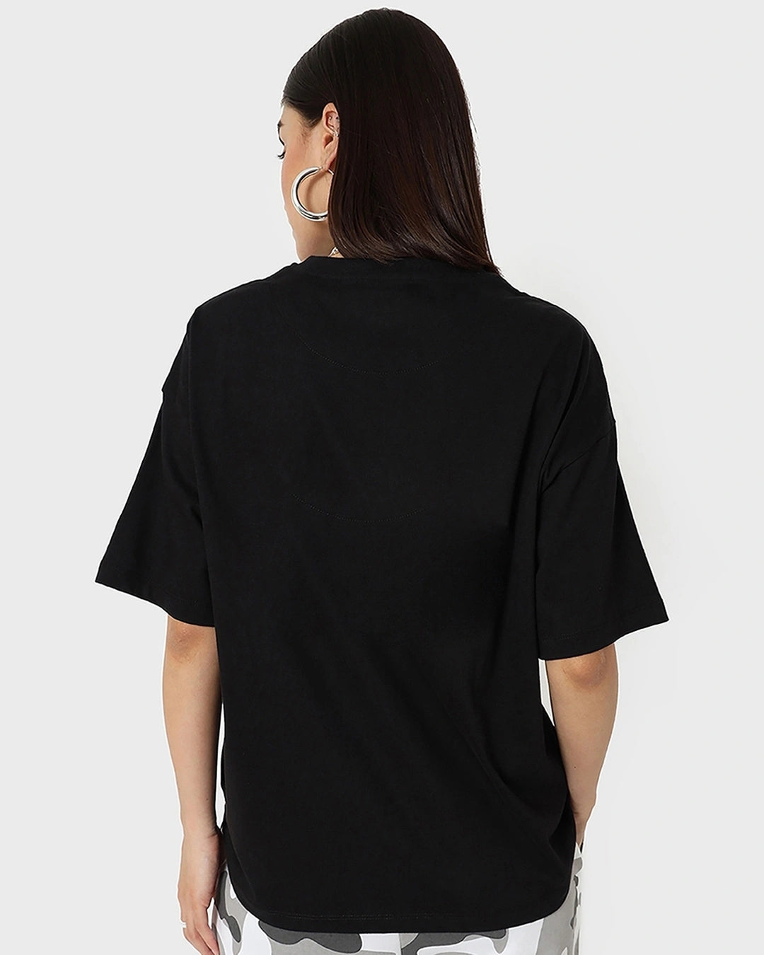 Women's Black Tropical Vibes Typography Oversized T-shirt