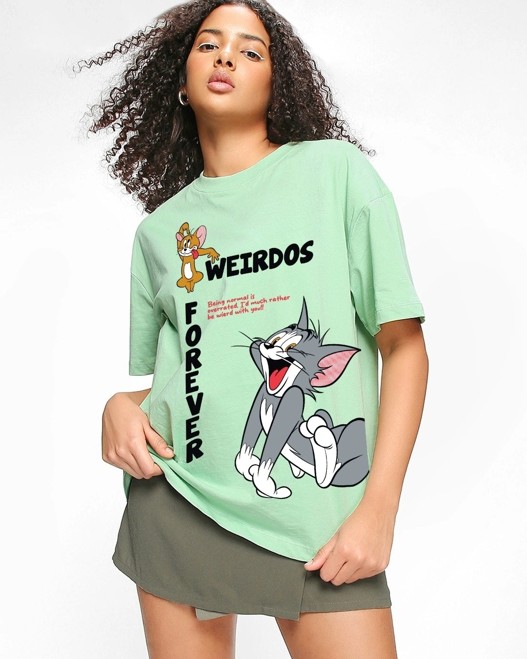 Women's Green Weirdos Forever Graphic Printed Oversized T-shirt