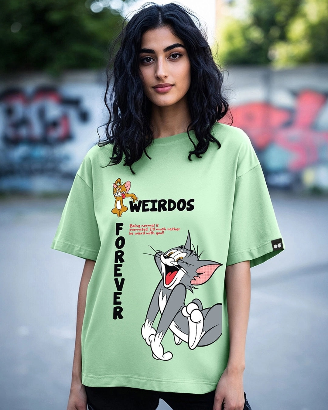 Women's Green Weirdos Forever Graphic Printed Oversized T-shirt