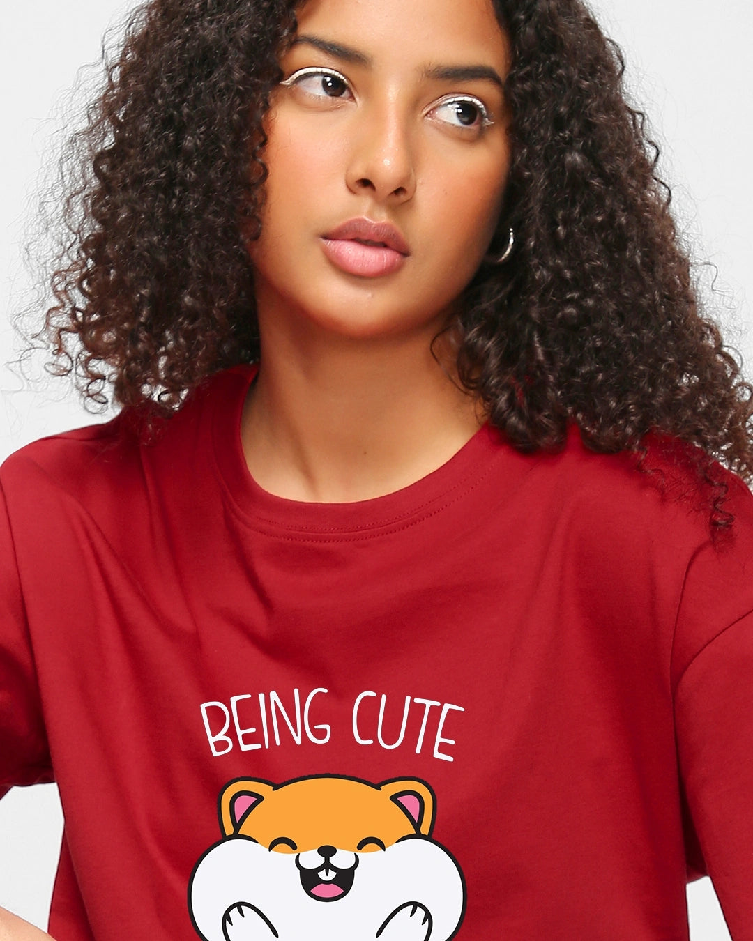 Women's Red Being Cute Is My Superpower Graphic Printed Oversized T-shirt